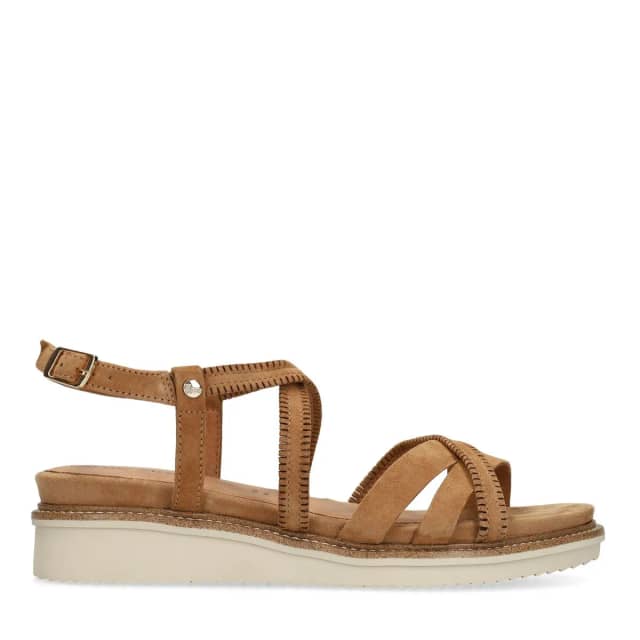 No Stress Beige Leren Sandalen Met Sleehak Van 4 Cm Met Gespsluiting