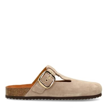 Manfield Manfield Beige/grijs Suède Clogs