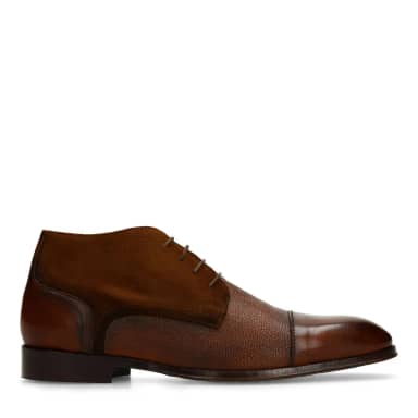 Black Label Bruine Leren Veterschoenen Met Suède Zijkanten