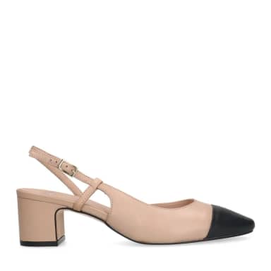Manfield Beige Leren Slingback Pumps Met Lage Hak Van 5 Cm Met Gespsluiting