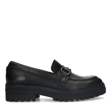 No Stress No Stress Zwarte Leren Loafers Met Zilverkleurig Detail