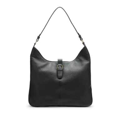 Manfield Zwarte Leren Shopper Met Goudkleurige Gesp