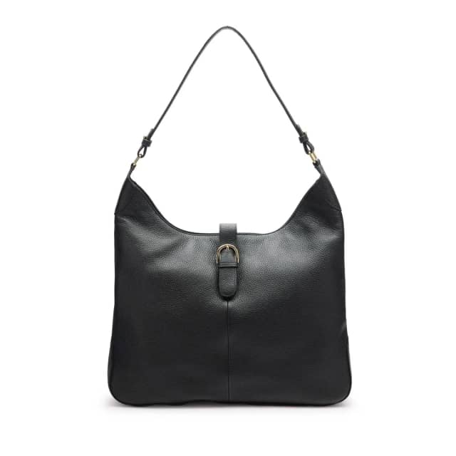 Manfield Zwarte Leren Shopper Met Goudkleurige Gesp