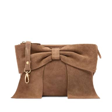 Manfield Manfield Taupe Suède Clutch Met Strik Met Ritssluiting