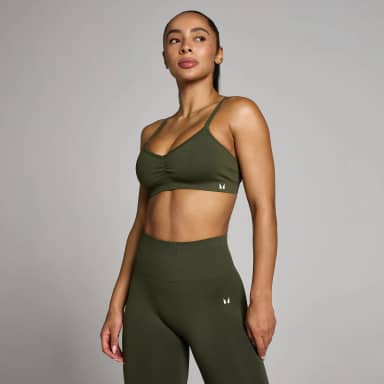 Myprotein MP Dames Tempo Naadloze Ruched Front Sport-BH - Bosgroen