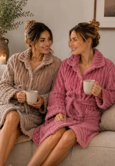 Fleece badjas met knopen