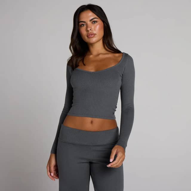 Myprotein MP Dames V-Hals Geribbelde Longsleeve - Robuust Grijs
