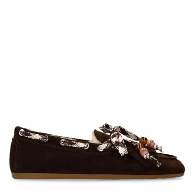 Manfield Donkerbruine Suède Bontloafers Met Veters