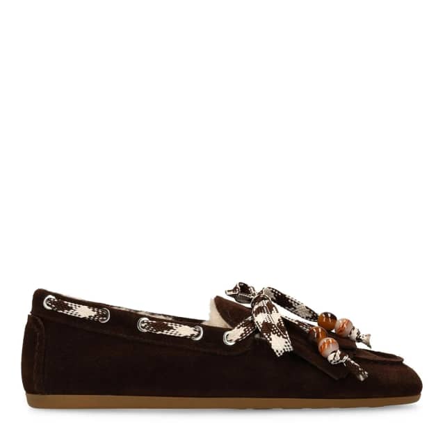 Manfield Donkerbruine Suède Bontloafers Met Veters