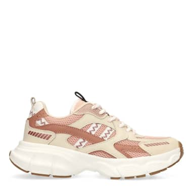Manfield Roze Mesh Sneakers Met Plateau Zool Met Veters
