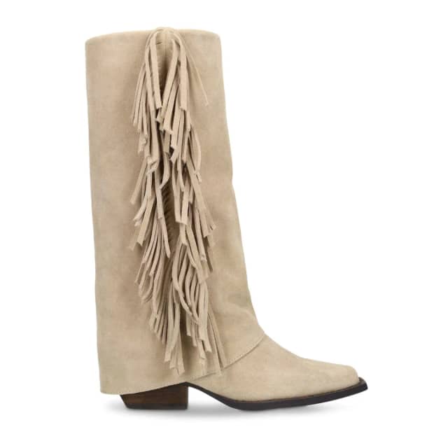 Manfield Beige Suède Laarzen Met Franjes Met Blokhak Van 6 Cm