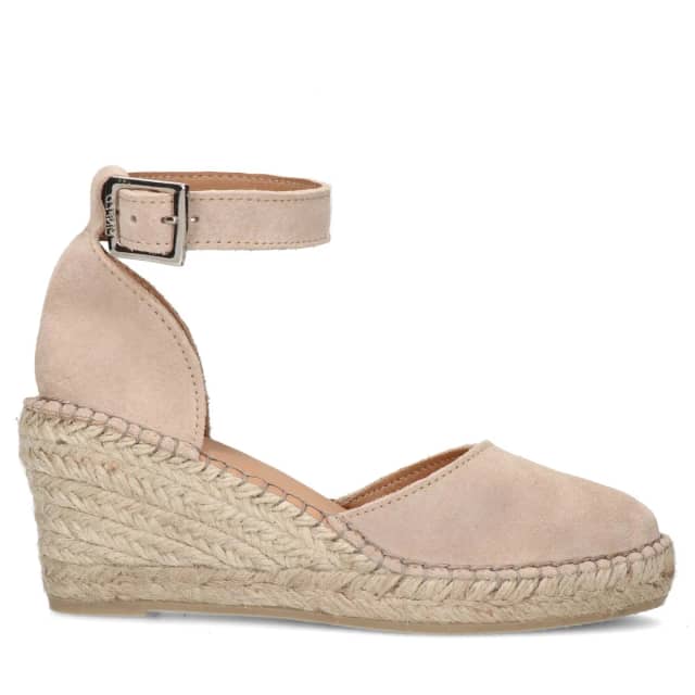 Manfield Beige Suède Sleehakken Met Gespsluiting