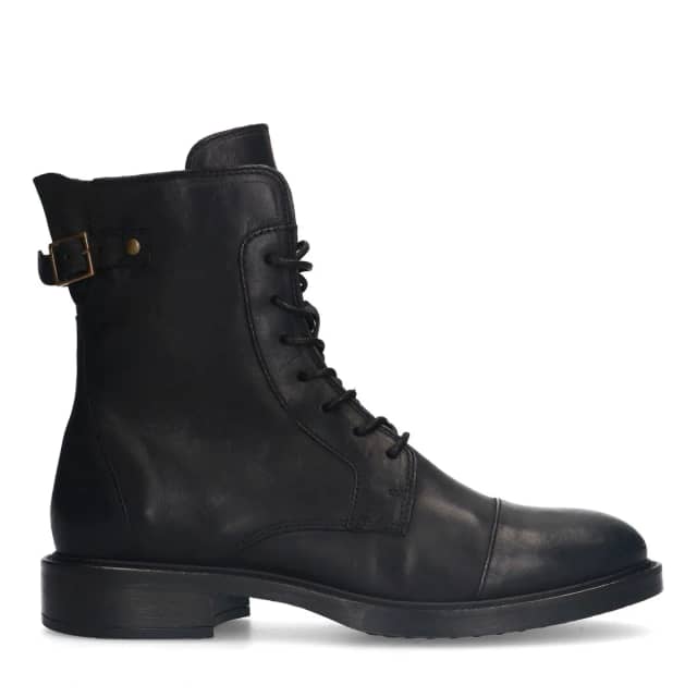 Manfield Zwarte Leren Veterboots