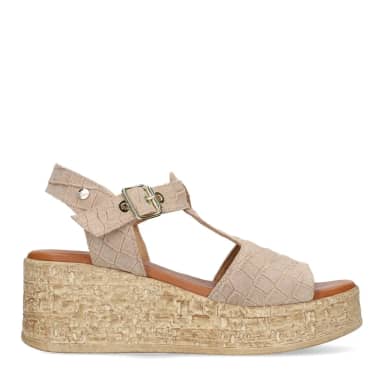 No Stress Beige Suède Croco Sleehakken Met Gespsluiting