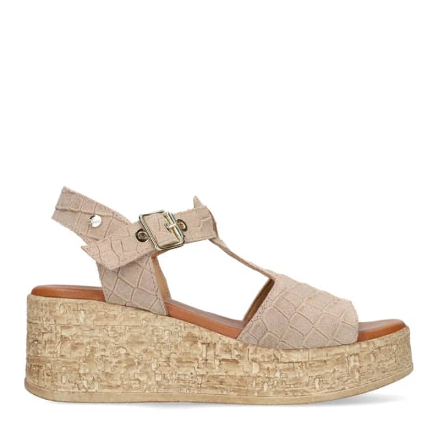No Stress Beige Suède Croco Sleehakken Met Gespsluiting