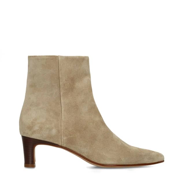 Manfield Beige Suède Enkellaarsjes Met Hak Met Ritssluiting