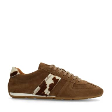 Manfield Manfield Bruine Suède Sneakers Met Cow Print Vacht Met Veters