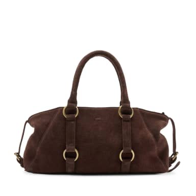 Manfield Manfield Donkerbruine Suède Handtas Met Gouden Ringen Met Ritssluiting
