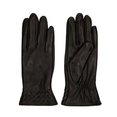 Manfield Zwarte leren handschoenen met gevlochten details