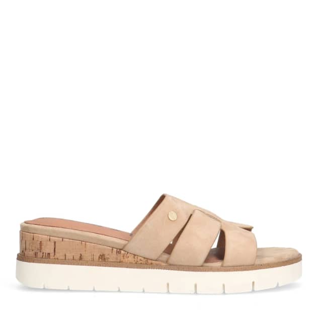 No Stress Beige Suède Sandalen Met Sleehak Van 4 Cm