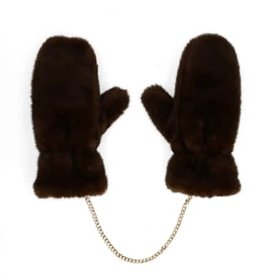 Manfield Donkerbruine wanten van faux fur