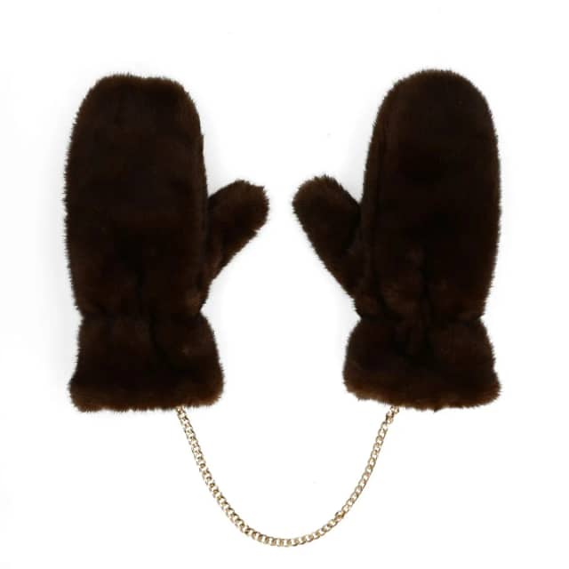 Manfield Donkerbruine wanten van faux fur