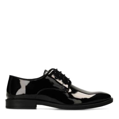 Manfield Zwarte Lakleren Veterschoenen