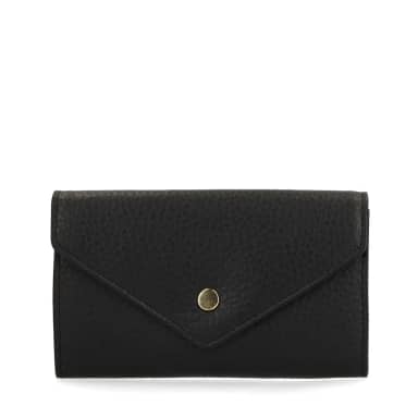 Manfield Manfield Zwarte Leren Portemonnee Met Drukknoop