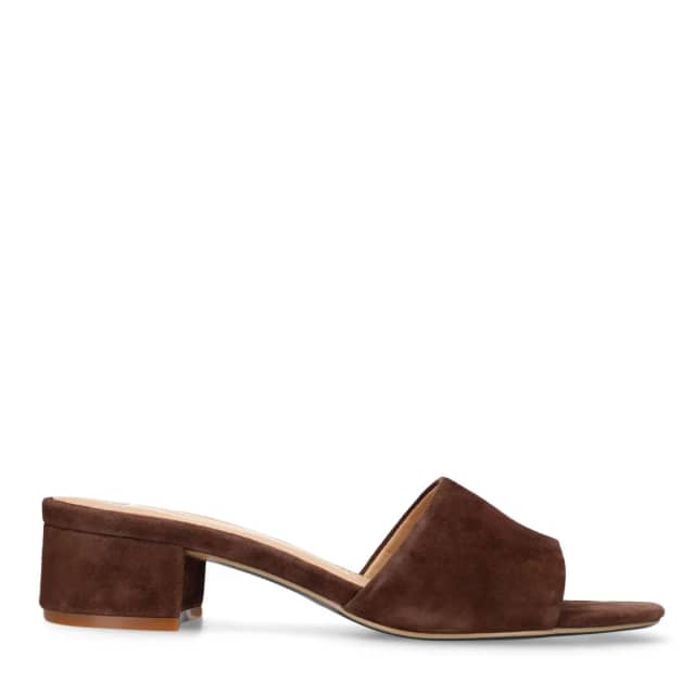 Manfield Bruine Suède Sandalen Met Hak
