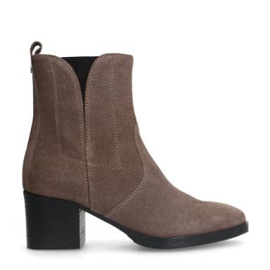 No Stress No Stress Taupe Leren Enkellaarsjes Met Hak Met Ritssluiting