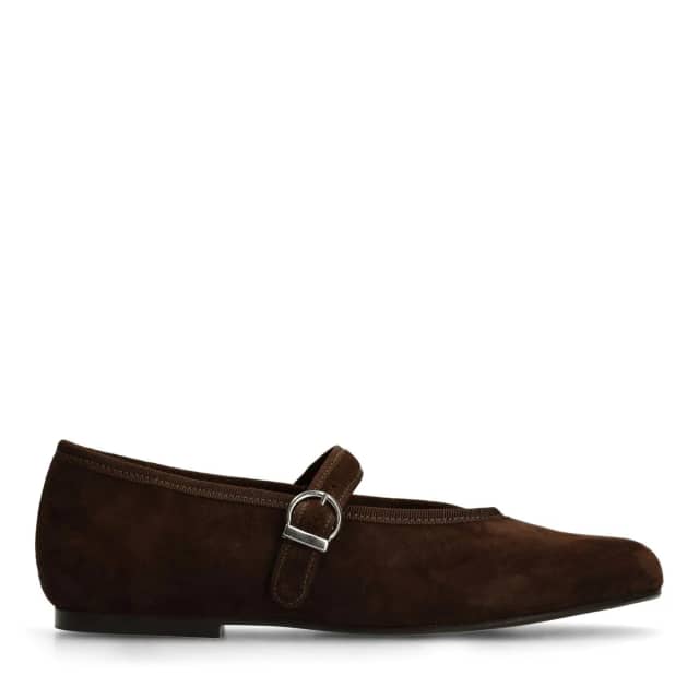 Manfield Bruine Suède Ballerina's Met Gesp