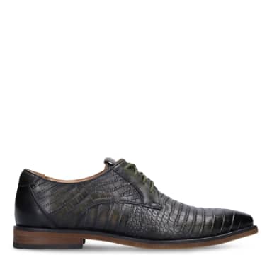 Manfield Donkergroene Leren Croco Veterschoenen