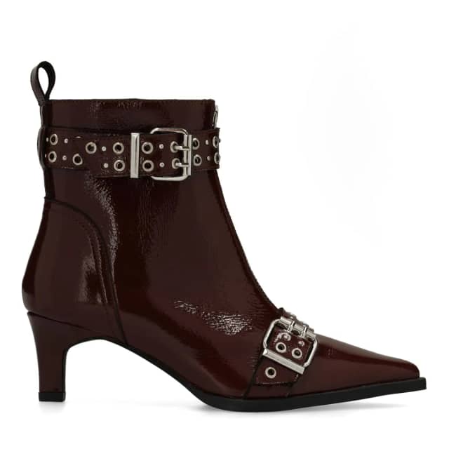 Sacha Bordeaux lak leren enkellaarsjes met buckles