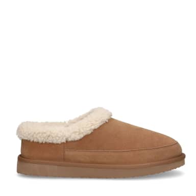 Manfield Manfield Cognac Suède Pantoffels Met Imitatie Wol
