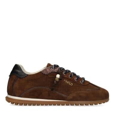 Manfield Donkerbruine Suède Sneakers Met Veters