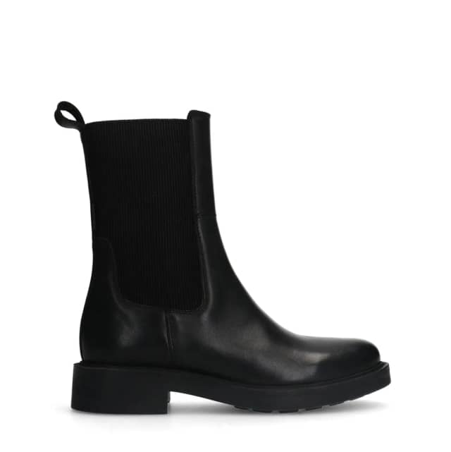Manfield Zwarte Leren Chelsea Boots Met Elastieke Sluiting