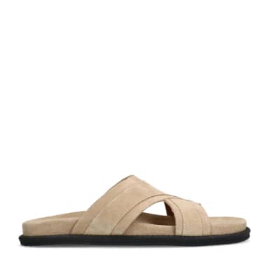 Manfield Beige Suède Slippers Met Gespsluiting