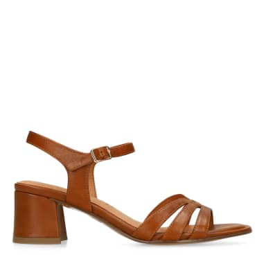 No Stress Cognac Leren Sandalen Met Hak Met Gespsluiting