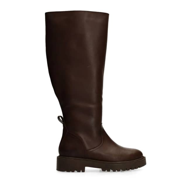 Manfield Bruine Leren Hoge Laarzen Met Plateau Zool Van 4 Cm Met Ritssluiting