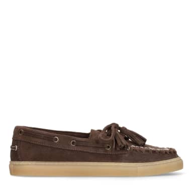 Manfield Bruine Suède Boatloafers Met Veters