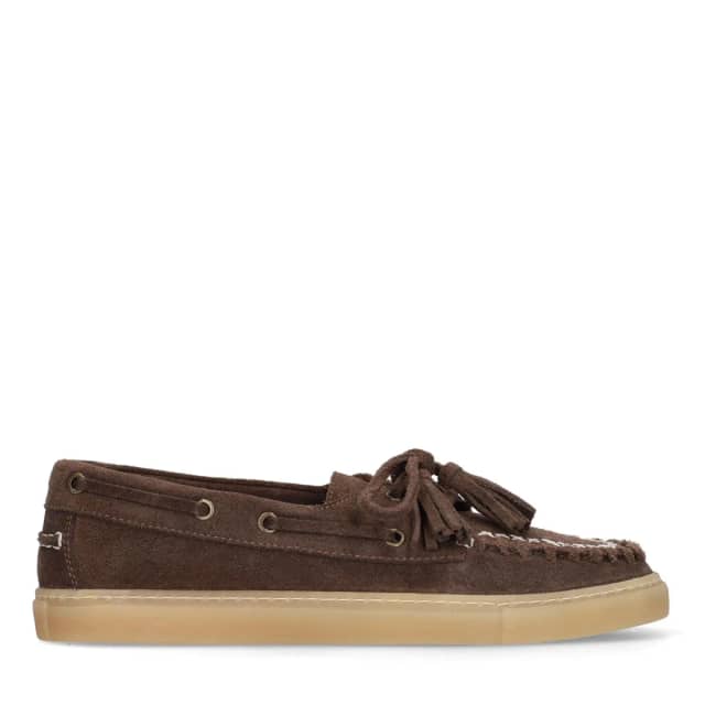 Manfield Bruine Suède Boatloafers Met Veters