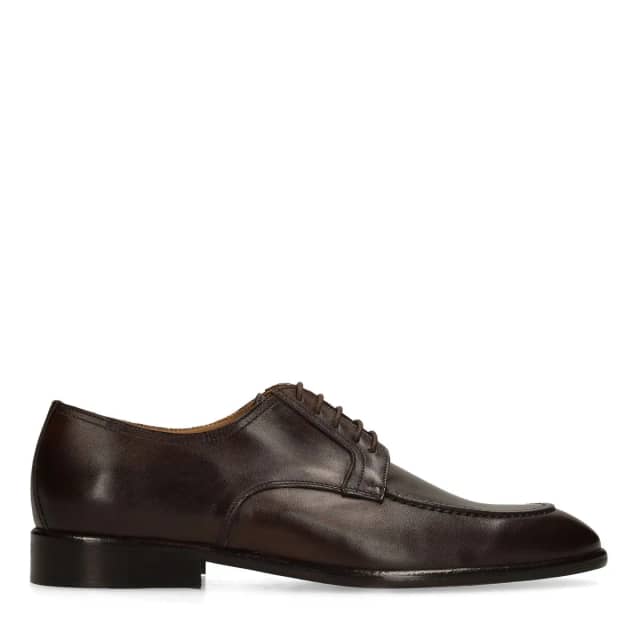 Manfield Donkerbruine Leren Veterschoenen