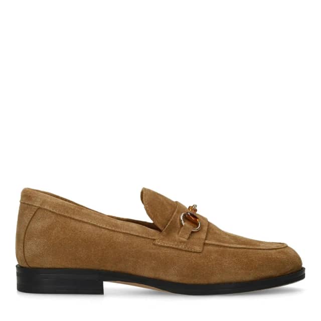 Manfield Bruine Suède Loafers Met Goudkleurig Detail