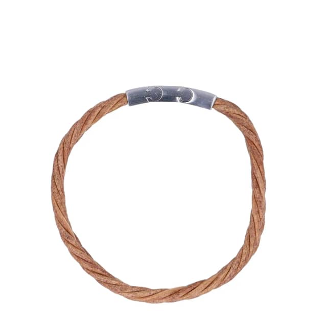 Manfield Bruine leren gevlochten heren armband