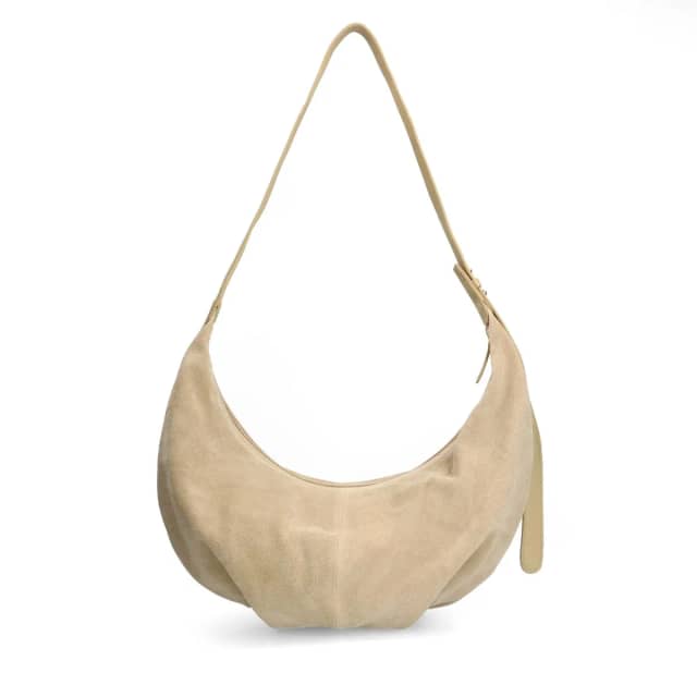 Manfield Beige Suède Schoudertas Met Ritssluiting