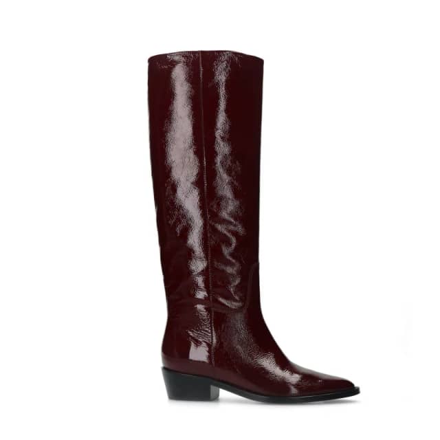 Manfield Rode Lakleren Hoge Laarzen Met Blokhak Van 3 Cm