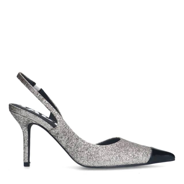 Sacha Zilveren glitter slingback pumps