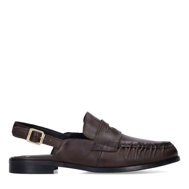 Manfield Donkerbruine Leren Slingback Loafers Met Gespsluiting
