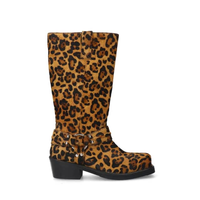 Sacha Leopard leren biker boots