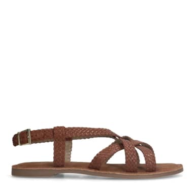 Manfield Manfield Gevlochten Cognac Sandalen Met Gespsluiting